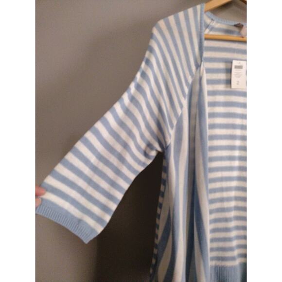 Chicos Striped long duster cardigan sweater top sz 2 NWT lightweight blue white - Picture 5 of 7